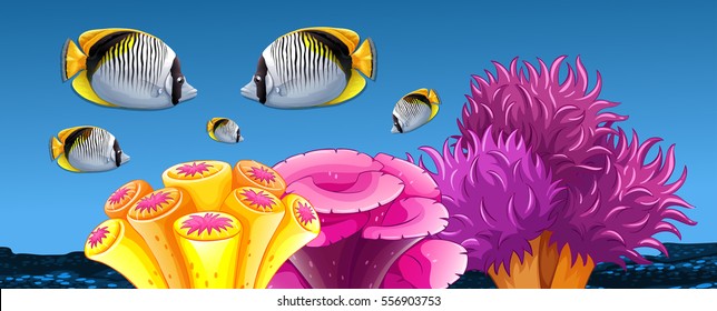 Fish and coral reef under the sea illustration