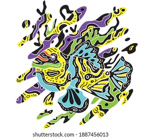 fish and coral vector for card, t-shirt, invitation, and kids study designs.