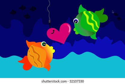 Fish couple in love.