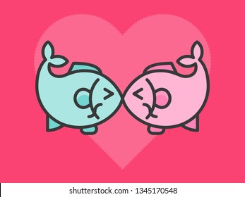 Fish couple vector illustration on pink background