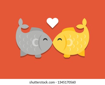 Fish couple vector illustration on red background