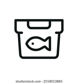 Icono aislado del cajón de los pescados, icono plástico del Vector de las cajas de los pescados con movimiento editable