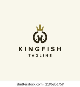 peces con corona, icono del logotipo del pez rey plantilla de diseño vectorial plana