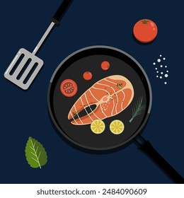 Fish cuisine dinner flat illustration