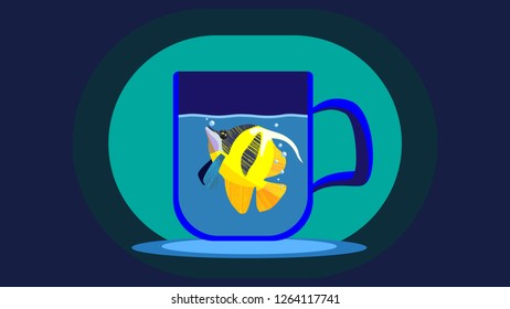Fish in cup, prisoner looking for hope and freeedom, alone in jail