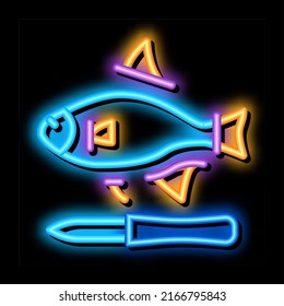 fish cut fin neon light sign vector. Glowing bright icon fish cut fin sign. transparent symbol illustration