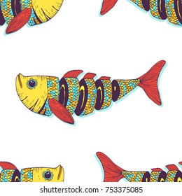 Fish cut to pieces - vector seamless pattern