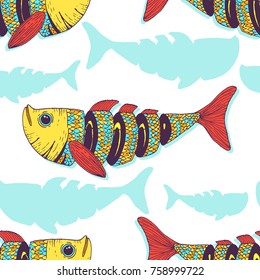 Fish cut to pieces - vector seamless pattern