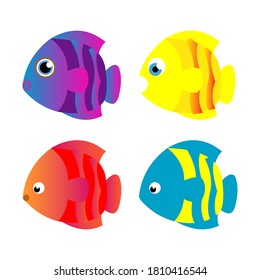 Fish cute colorful set vector icon isolated on white background.