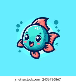 Fish Cute Mascot Logo Illustration Chibi Kawaii is awesome logo, mascot or illustration for your product, company or bussiness