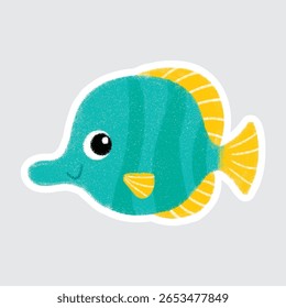 Fish Cute sea animals in crayon style for stickers, icons, logos, etc.