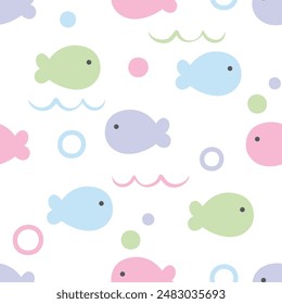 Fish cute seamless pattern design for background, wallpaper, textile design, fabric,  card , wrapping paper , batik,  notebook, diary cover, blanket, blanket for kids and etc.