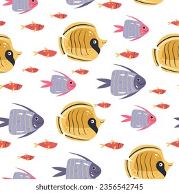 El concepto de fondo marino marino de peces es lindo. Ilustración de diseño gráfico plano vectorial