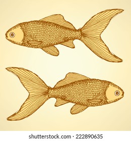 Fish cute vector background in vintage style