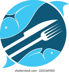 Fish and cutlery symbol. Sea food design for menu and restaurant