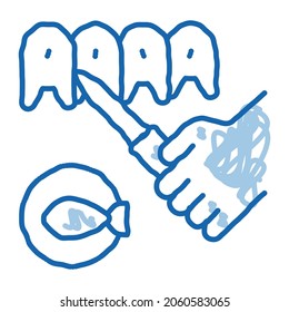 vector de icono de recorte de peces. Señal de corte de peces de la línea azul del doodle dibujada a mano. ilustración de símbolo aislado