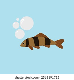 a fish dark color with cute bubbles design vector