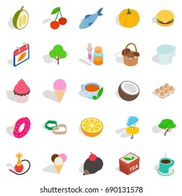 Fish day icons set. Isometric set of 25 fish day vector icons for web isolated on white background