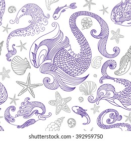 Fish decorative seamless pattern. Can be used for wallpaper, pattern fills, background, surface textures, etc.