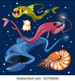 Fish Of The Deep Blue Sea Collection Set 02

Illustration of monsters of the deep blue sea collection set 02
Contains viperfish, dragonfish, gulpereel, nautilus & dumbo squid
