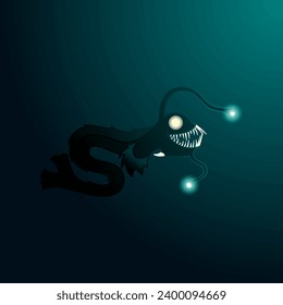 Fish of the Deep - Brazil - Vector illustration of an anglerfish emitting bioluminescent light in the deep sea