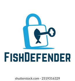 Diseño de logotipo minimalista plano de seguridad de Fish Defender