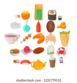 Fish delicacy icons set. Cartoon set of 25 fish delicacy vector icons for web isolated on white background