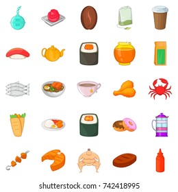 Fish delicacy icons set. Cartoon set of 25 fish delicacy vector icons for web isolated on white background