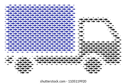 Fish delivery lorry halftone composition. Vector fish items are organized into delivery lorry mosaic.