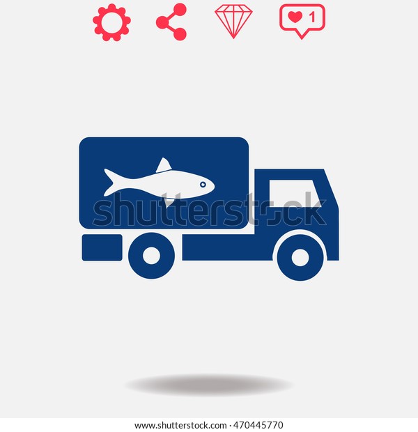 Fish delivery\
vector icon on grey\
background.