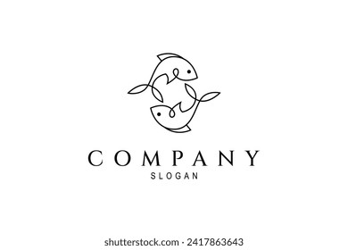 fish design logo with continuous line art design style