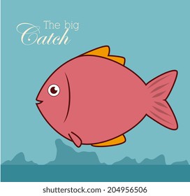 Fish design over blue background, vector illustration