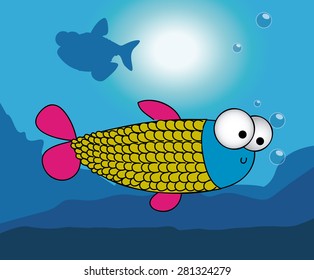 Fish design over blue background, vector illustration
