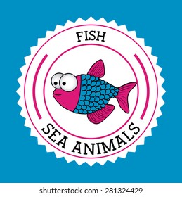 Fish design over blue background, vector illustration