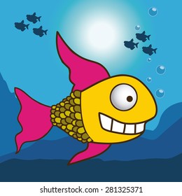 Fish design over blue background, vector illustration