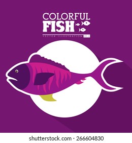Fish design over purple background, vector illustration