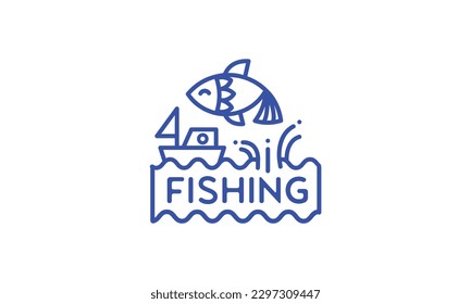 Fische Design Silhouette mit einer Linie. Logo-Design. Handgezeichnete minimalistische Vektorgrafik.
