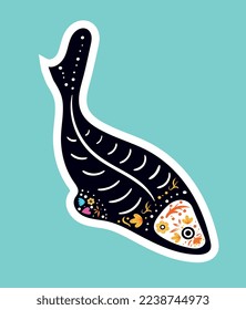 Fish dia de muertos icon. Graphic element for printing on fabric, fashion and style, trend. Aesthetics and elegance. Brazilian traditions and culture, carnival. Cartoon flat vector illustration