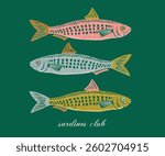 Fish digital painting. Seafood t shirt design. Canned fish artwork. Sardines fish artwork for t shirt print, poster, sticker and other uses.