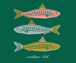 Fish digital painting. Seafood t shirt design. Canned fish artwork. Sardines fish artwork for t shirt print, poster, sticker and other uses.
