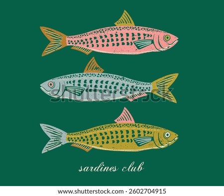 Fish digital painting. Seafood t shirt design. Canned fish artwork. Sardines fish artwork for t shirt print, poster, sticker and other uses.