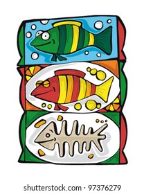 Fish for dinner. Children's vector illustration.