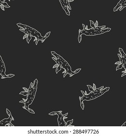 fish dinosaur doodle seamless pattern background