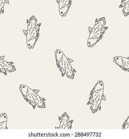 fish dinosaur doodle seamless pattern background