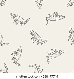 fish dinosaur doodle seamless pattern background