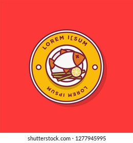 Fish Dish Badge Sticker Logo Design 
