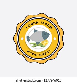 Fish Dish Badge Sticker Logo Design 