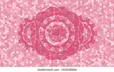 icono de plato de pescado dentro de mosaicos de color rosa patrón de estilo de mosaico emblema realista. Fondo delicado de hexágono geométrico. Ilustración intensa. 