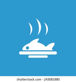 fish dish icon, isolated, white on the blue background. Exclusive Symbols 