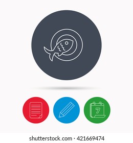 Fish dish icon. Natural seafood symbol. Calendar, pencil or edit and document file signs. Vector